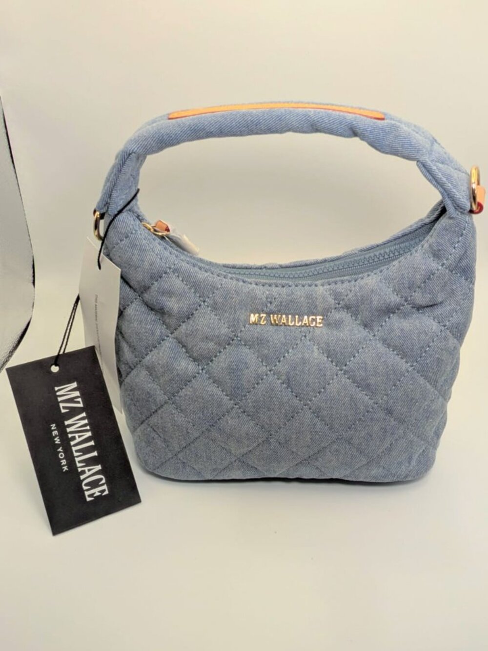 NWT MZ Wallace Mini Metro Hobo Crossbody Bag in Light Denim Blue Quilted - Picture 3 of 8